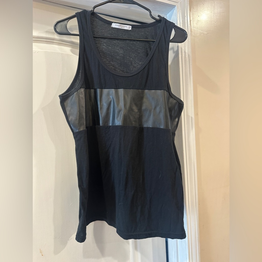 Black Sleeveless Top with vinyl Panel